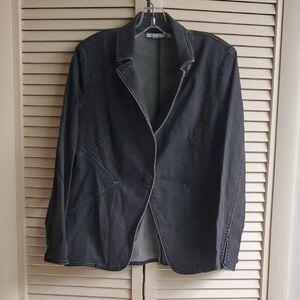 Chico's Dark Charcoal Single-Button Denim Shirt Jacket